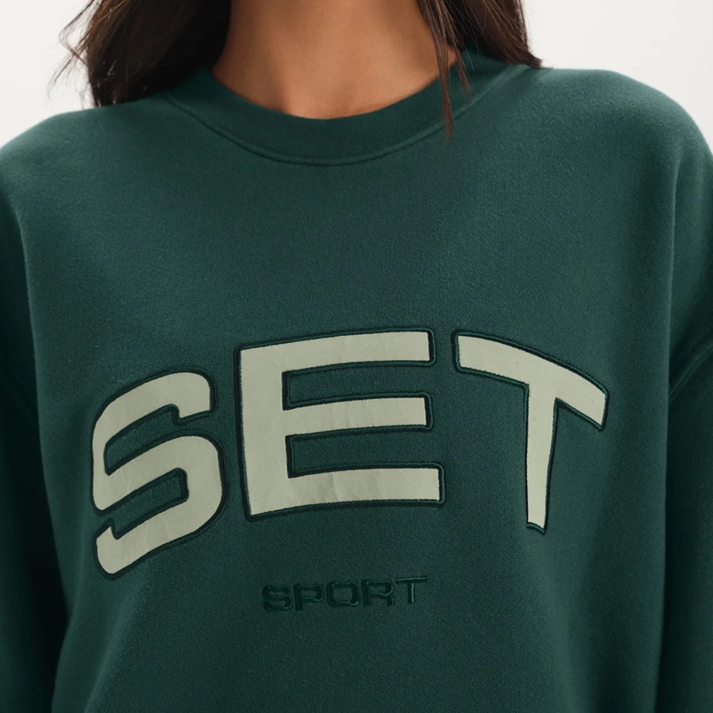 SET Active XL Midweight Sweats Staple Crewneck Nocturnal Sweatshirt Green SETmas - Picture 5 of 10